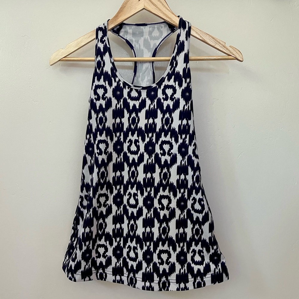 Lululemon Athletica Navy, Purple, and White Ikat Tank Top